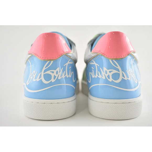 Christian Louboutin Fun Vieira Flat Patent Pink Silver Blue Low Top Sneaker 36.5 - Picture 11 of 12